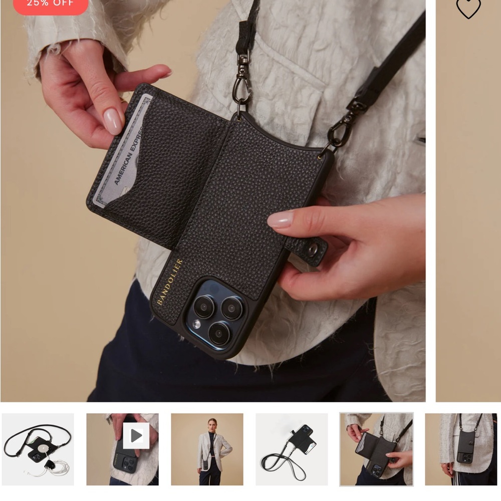 iPhone 15Pro magsafe Bandolier Black Crossbody Phone Case with Card Holder